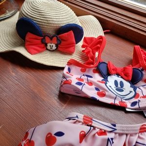 Disney Store baby bikini, towel, sun hat, swim bag